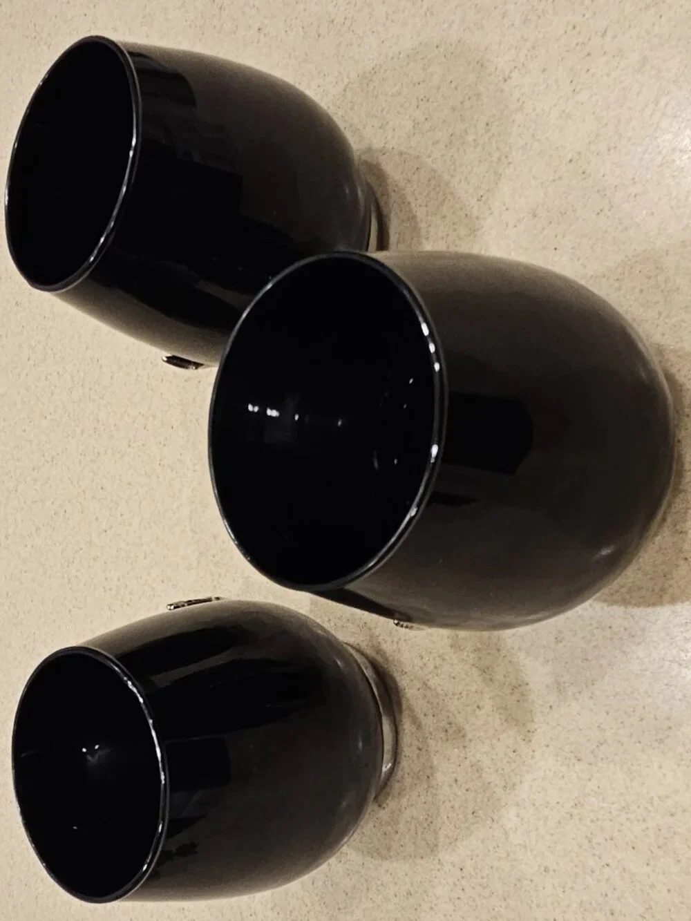 3 SPOOKY METAL SKULL SKELETON HAND BLACK STEMLESS WINE WATER BAR GLASS GOBLET